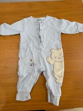 McBaby Light Blue Baby One-Piece with Bear Applique